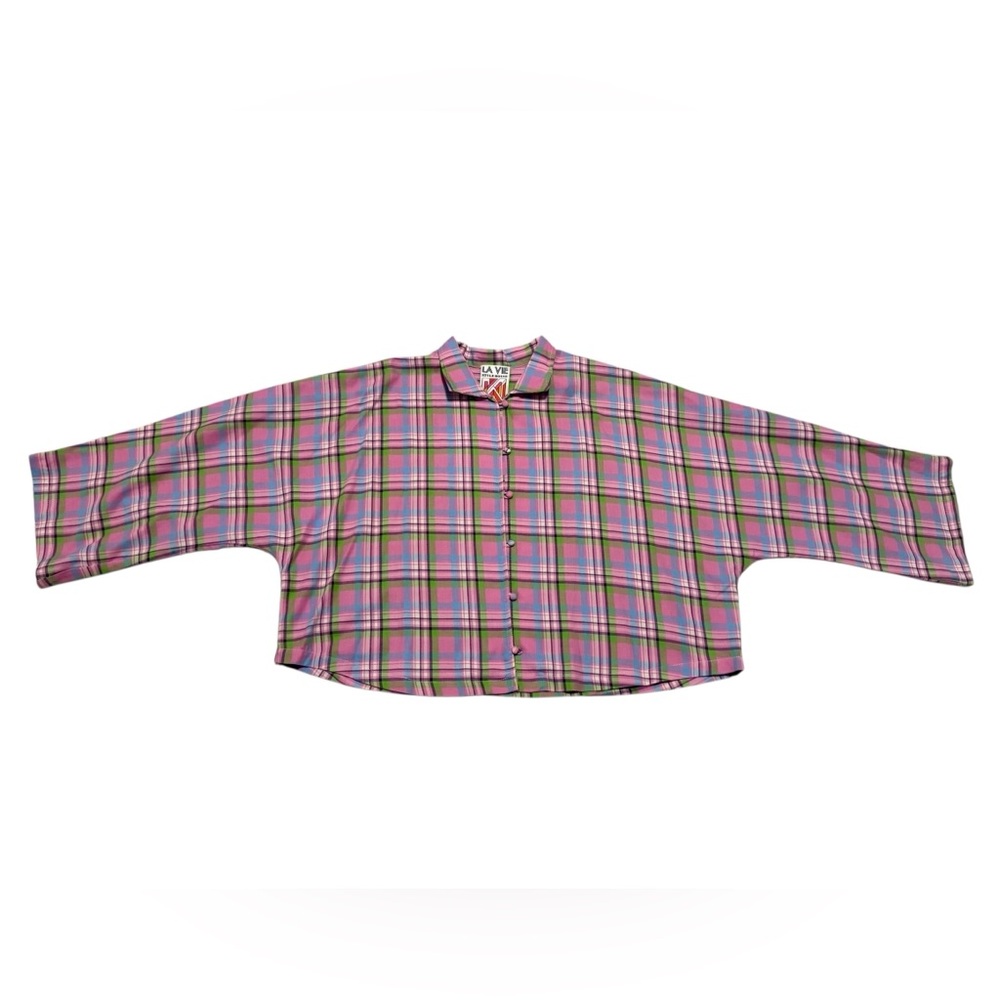Unbranded Pink Plaid Button-Up Cropped Shirt